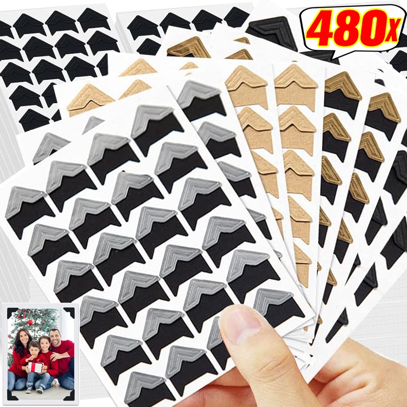 

24/480PCS DIY Vintage Corner Stickers Kraft Paper Angle Frame Album Sticker Self-Adhesive Photo
