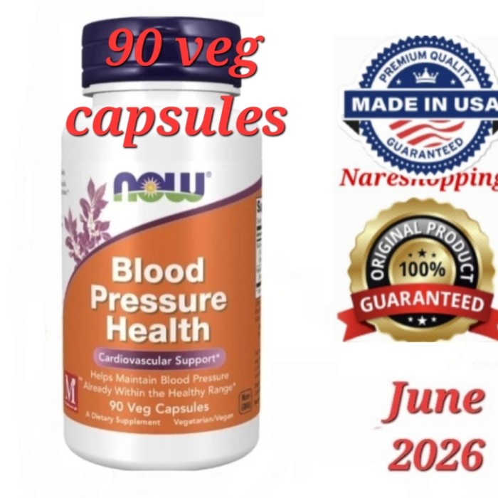 

TERBARU! Now Foods USA Blood Pressure Health, 90 Veg Capsules Halal Cardiovascu