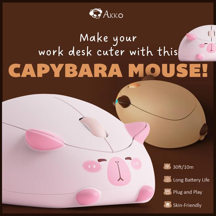 Akko Capybara Mouse Pink - Wireless Mouse - Pink