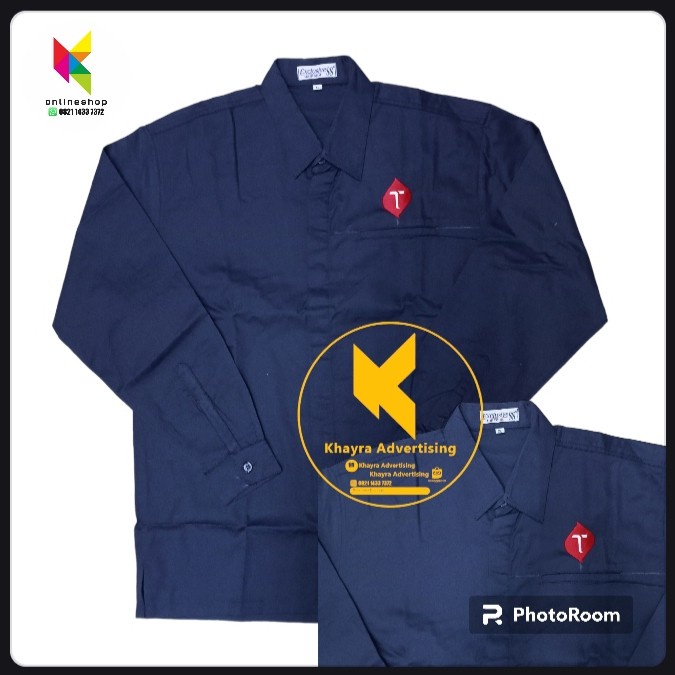 kemeja Telkomsel seragam Telkomsel baju Telkomsel navy lengan panjang