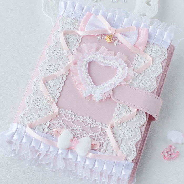

Pink Binder A5 Handmade Lace Matrrials Decor Sweet Girl's Gift ID Cards Idol Picture Holder Booklet