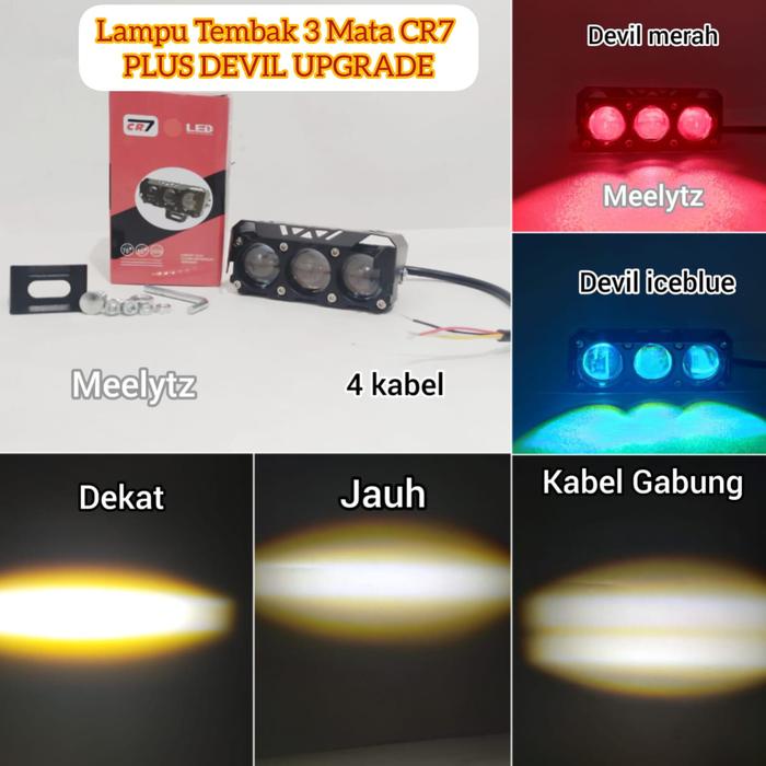 Lampu Tembak 3 Mata Cr7 Upgrade Plus Devil Full Alumunium Waterproof