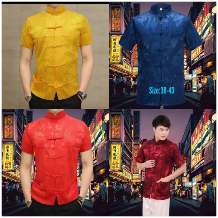 Promo.... Cheongsam Lengan Pendek Pria Merah Maroon.