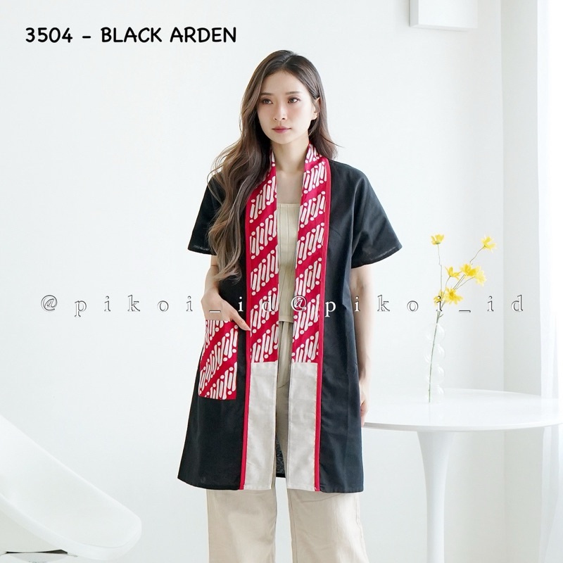 Cardigan panjang batik wanita modern lengan pendek / Long outer batik linen / Cardigan Awkarin 3504