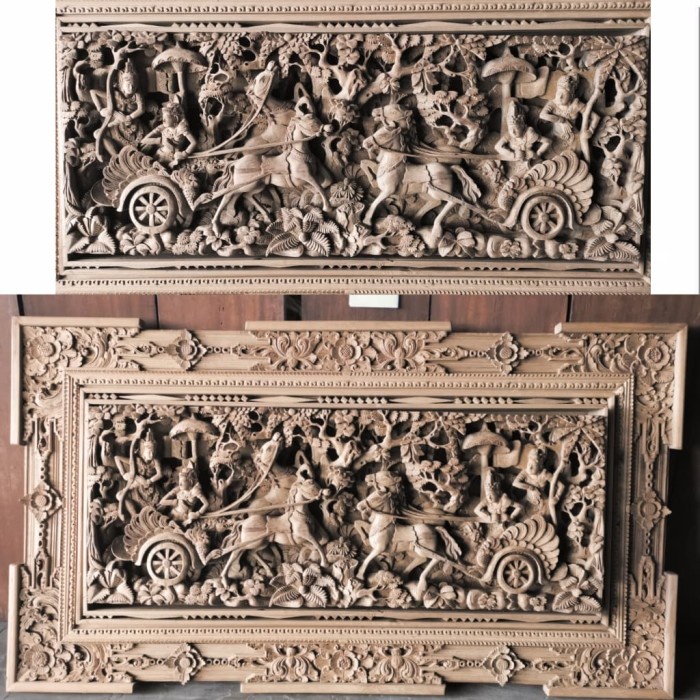 Pandil Lukisan Ukir Kayu Pahat Bali 3D Kereta Perang Baratayudha