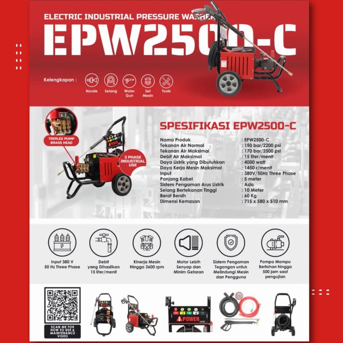 Netanya Aipower High Pressure Jet Cleaner Epw 2500 C Mesin Cuci 262Bar Epw2500