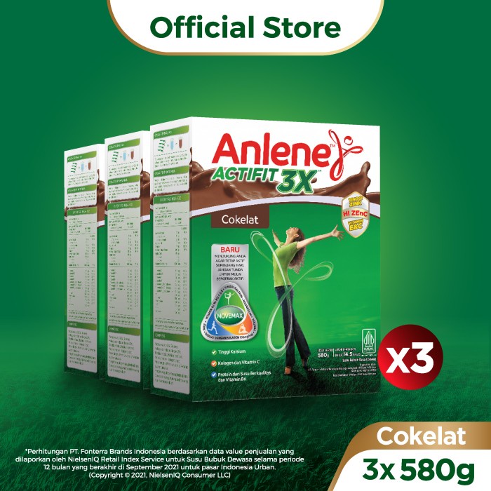 

Anlene Actifit 3X Susu Bubuk Dewasa Cokelat 3x580g -Tulang & Sendi