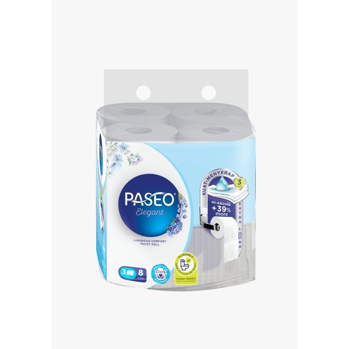 Tissue Toilet Paseo Roll 3 ply 8 rolls 300 sheets tissue paseo toilet