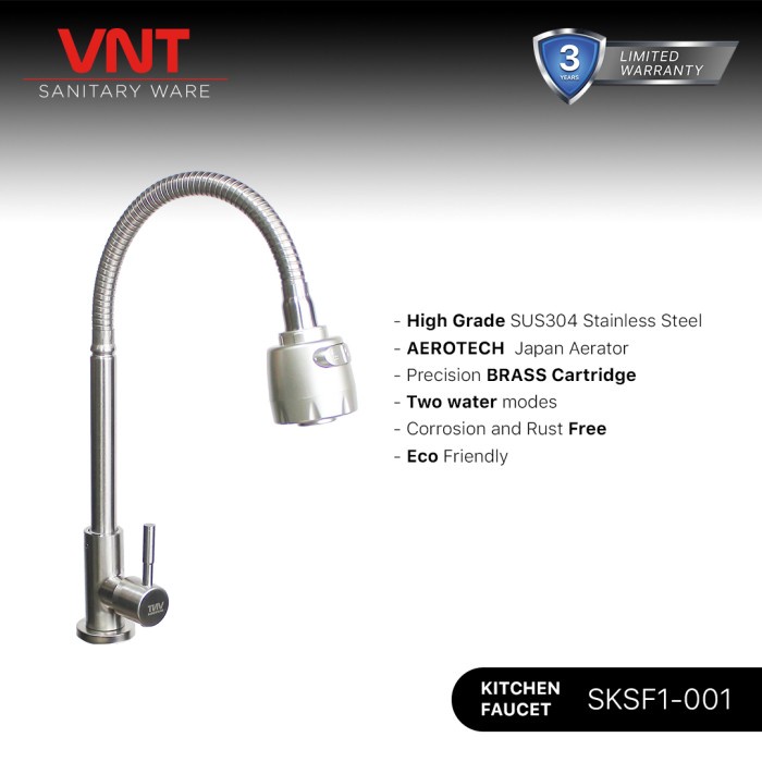 Vnt Kran Cuci Piring Flexible Stainless Sink Keran Dapur Fleksibel
