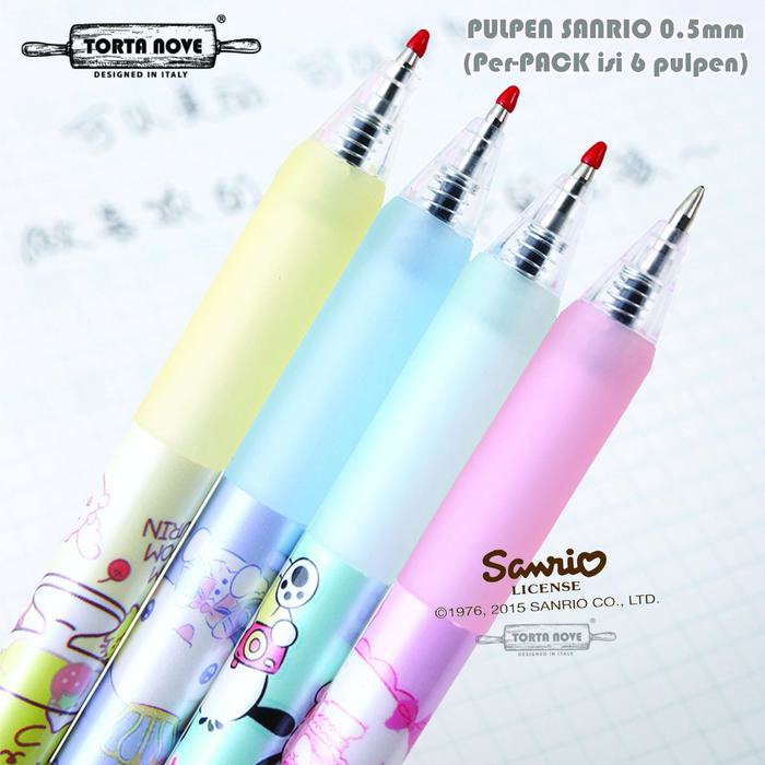 

6 Pcs Pulpen Pen Sanrio Ballpoint 0.5 Mm Bolpoin 1 Pack Ball Pen Hitam Lucu Alat Tulis Sekolah