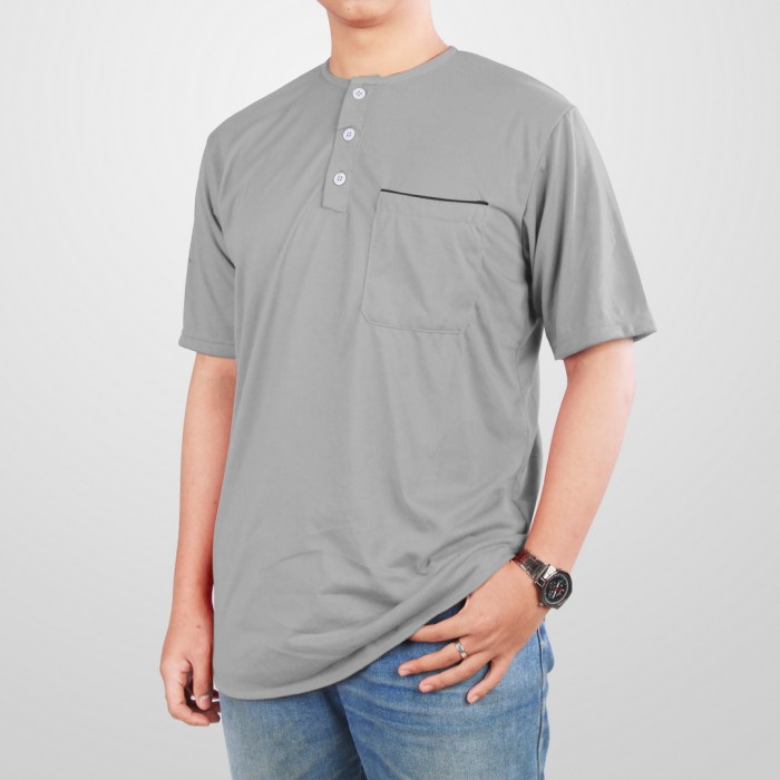 MURAH Baju Kaos Koko Kurta Pria Dewasa Kancing Saku Bahan Cotton Warna Abu