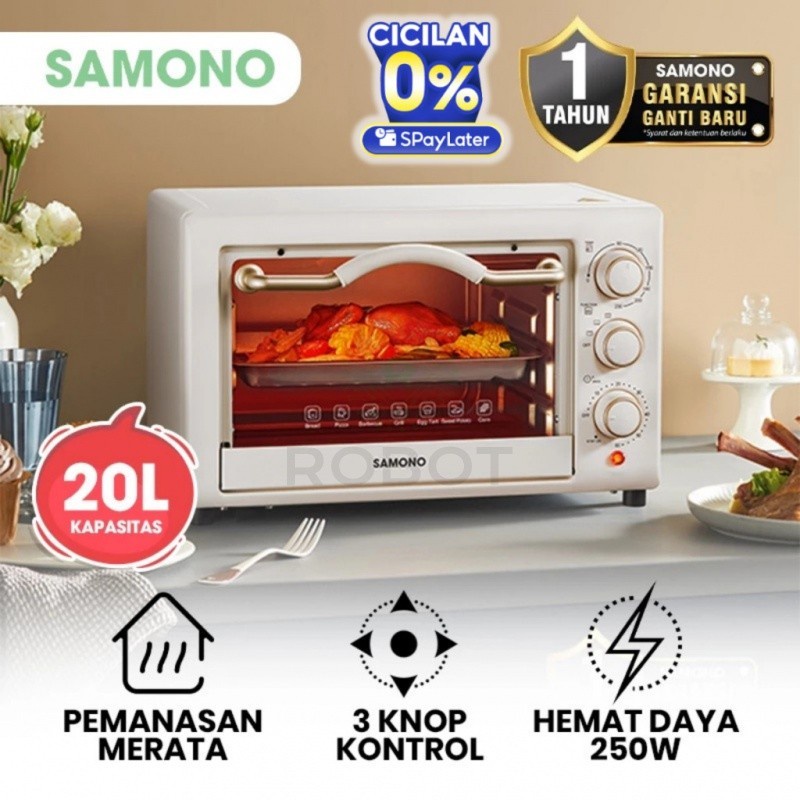 SAMONO Oven Listrik 20L SW-EOW20 Pemanggang Serbaguna Kapasitas Besar Stainless Steel Kaca Anti Pana