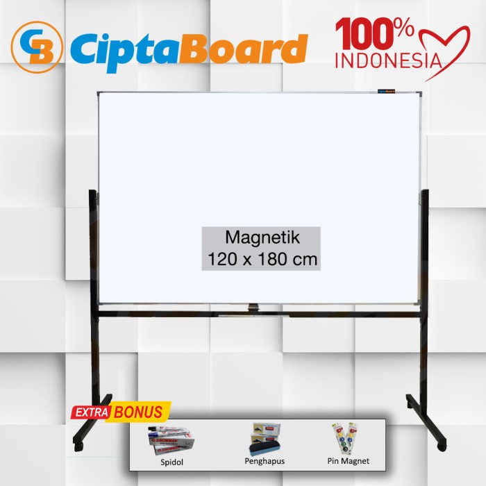 

Papan Tulis / Whiteboard 120 x 180cm Magnet Stand Single Face (Bonus Spidol - Penghapus & Pin