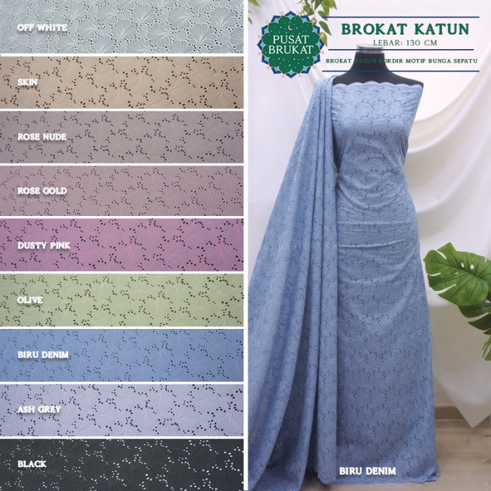 KAIN KATUN BORDIR 11990 / BAHAN KATUN BORDIR MUKENA METERAN [per 0.5m]