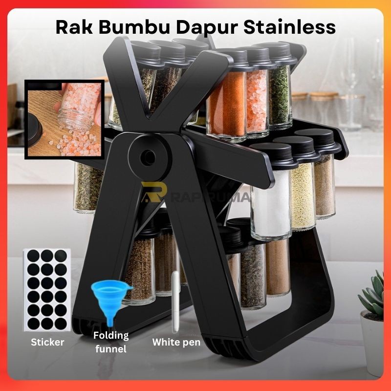 Rak Bumbu Putar Berputar 360 Derajat Premium / Rak Bumbu Dapur Stainless / Rak Bumbu Putar Premium