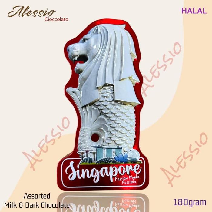 

terbaru !!! coklat kaleng singapore merlion by alessio chocolate halal 180gram food cokelat ready