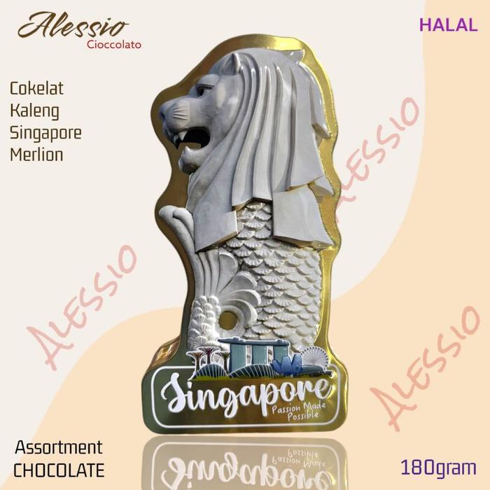 

terbaru !!! coklat kaleng singapore merlion by alessio chocolate halal 180gram food cokelat ready