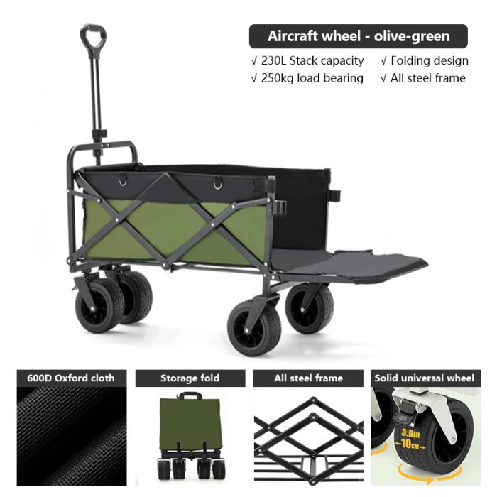 Troli Barang LipatGerobak Angkut Dorong Trolley Outdoor Camping Hijau