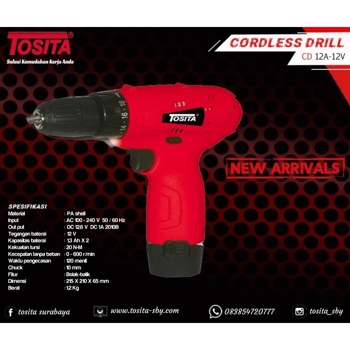 Terlaris TOSITA 12V Mesin bor cordless baterai bor listrik bor cas murah 10mm Chuck Bisa bor besi
