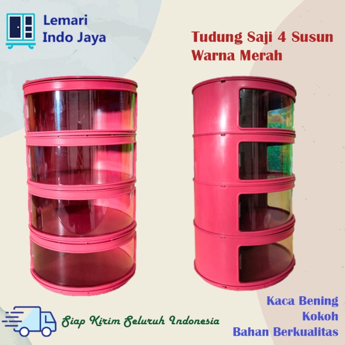 TERLARIS Tudung Saji 4 Susun Tempat Makanan Tingkat Kokoh (Merah, Putih, Pink)