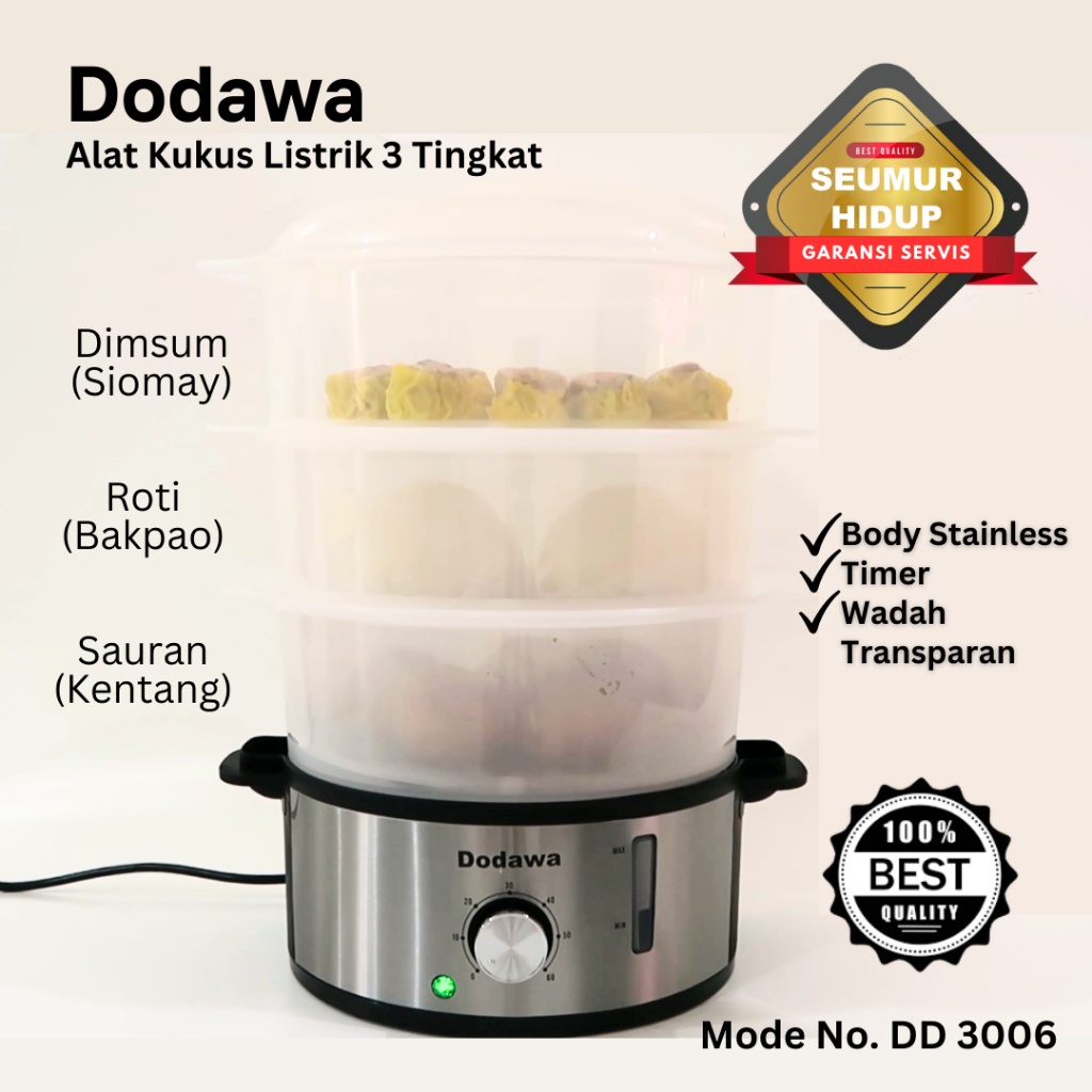 Citayam Steamer elektrik 3 level Stainless / Alat kukus dimsum 3 tingkat / mesin kukusan stainless/