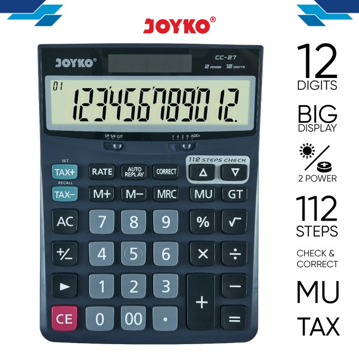 

CALCULATOR / KALKULATOR JOYKO CC-27 / 12 DIGITS / CHECK CORRECT [TERBARU[TERLARIS[ORIGINAL[ASLI]