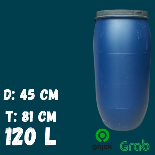 PREMIUM Tempat Sampah Plastik Tebal / Tong air / Drum Biru 120 L Liter Biru