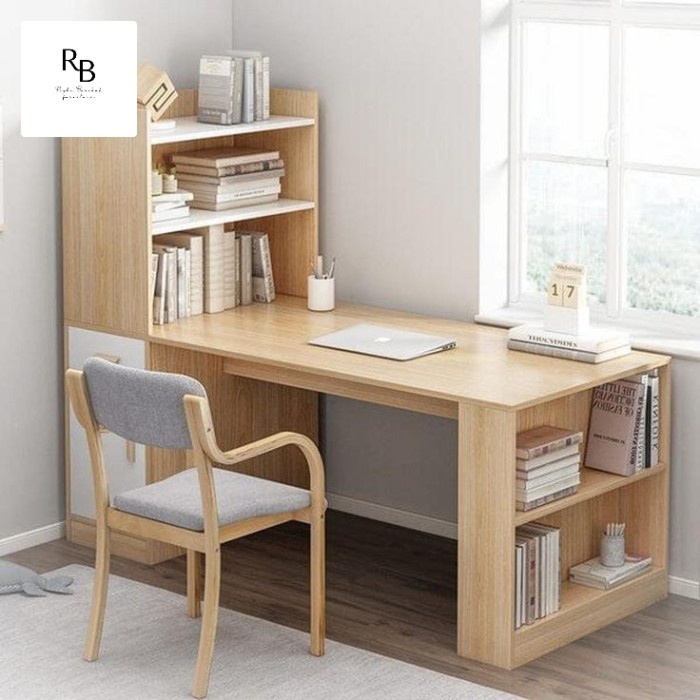 PREMIUM meja belajar kayu jati ,meja belajar +lemari buku ,lemari buku kayu