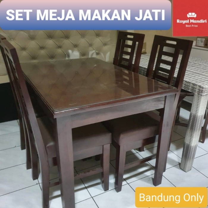 PREMIUM SET MEJA MAKAN KAYU JATI 4 KURSI DAN 6 KURSI FREE Kaca