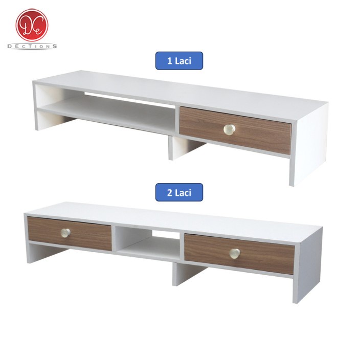 PREMIUM Dections Meja Monitor Dudukan Komputer Minimalis 2 Laci Bahan Kayu - Stand PC Modern
