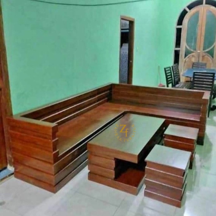 PREMIUM KURSI TAMU SUDUT ROBOT BOX MINIMALIS KAYU JATI