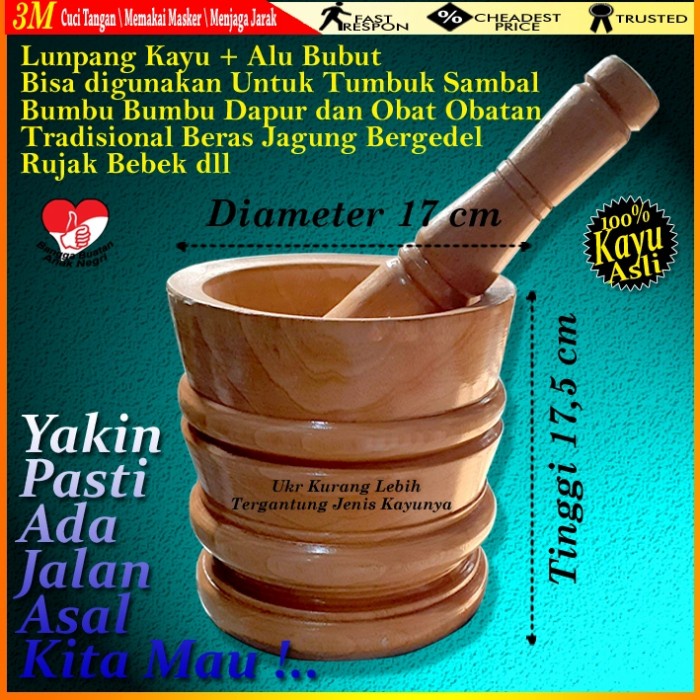PREMIUM Lumpang Kayu Besar / Tumbukan Kayu / Lumpang+Alu