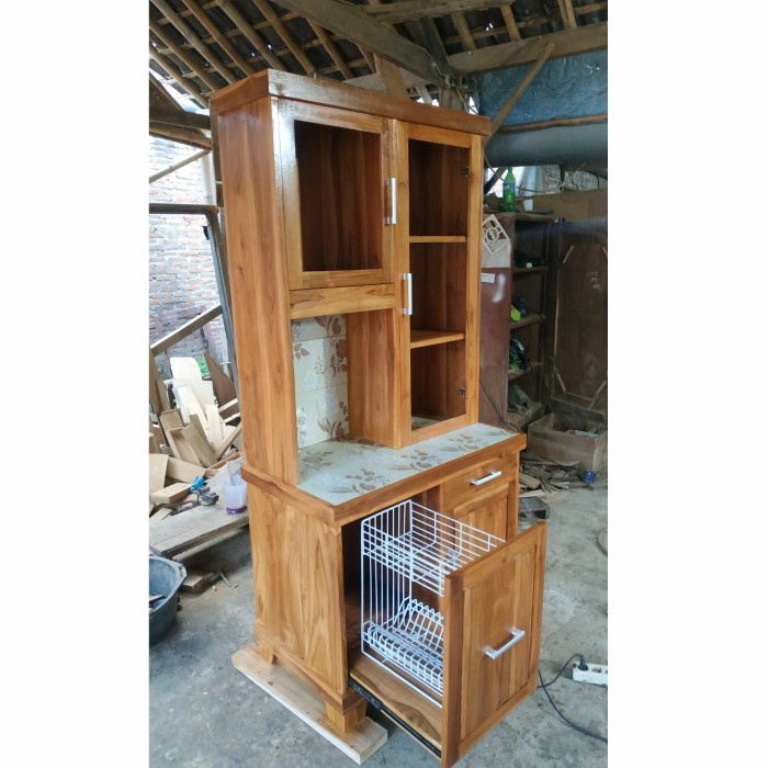 PREMIUM lemari rak piring kayu jati