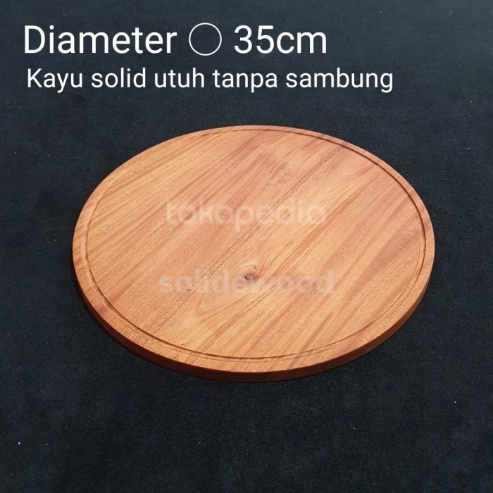 PREMIUM Talenan bulat besar 35cm piring alas tatakan kue jumbo kayu utuh