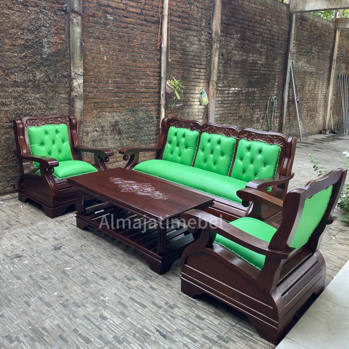 PREMIUM kursi tamu gajah jok formasi 311 + meja kayu jati