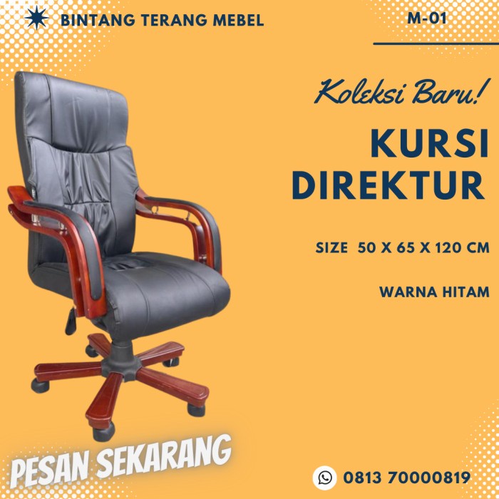 PREMIUM KURSI DIREKTUR KURSI MANAGER HITAM TANGAN KAYU