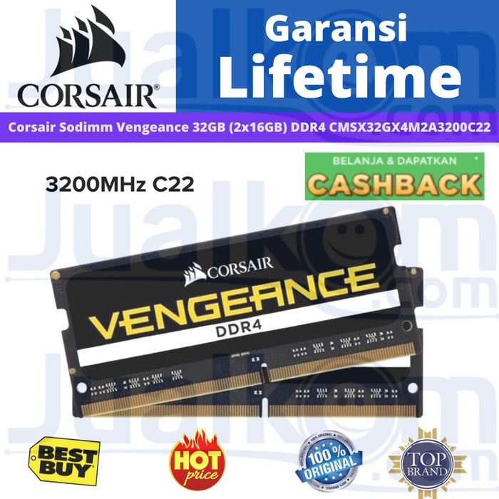 Corsair Sodimm Vengeance 32GB (2x16GB) DDR4 CMSX32GX4M2A3200C22