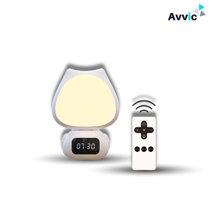 PROMO! Avvic Lampu Tidur Model Kucing 3 Warna Remote Control Jam Digital LED Night Light Lampu Malam