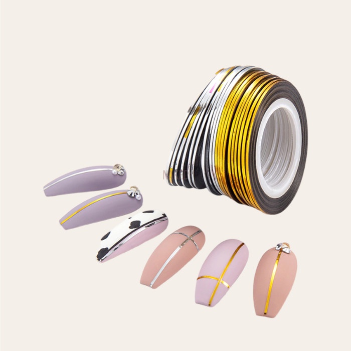 nail art striping tape gold black white sticker striping garis