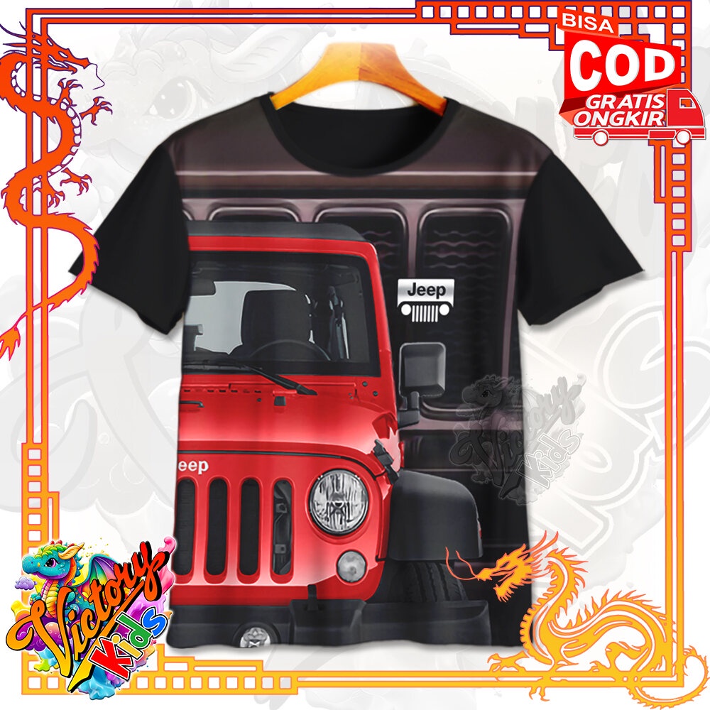 Victory Kids - Kaos Anak Premium Baju Kaos Sublim Kekinian Anti Rontok Jeep Wrangler Merah