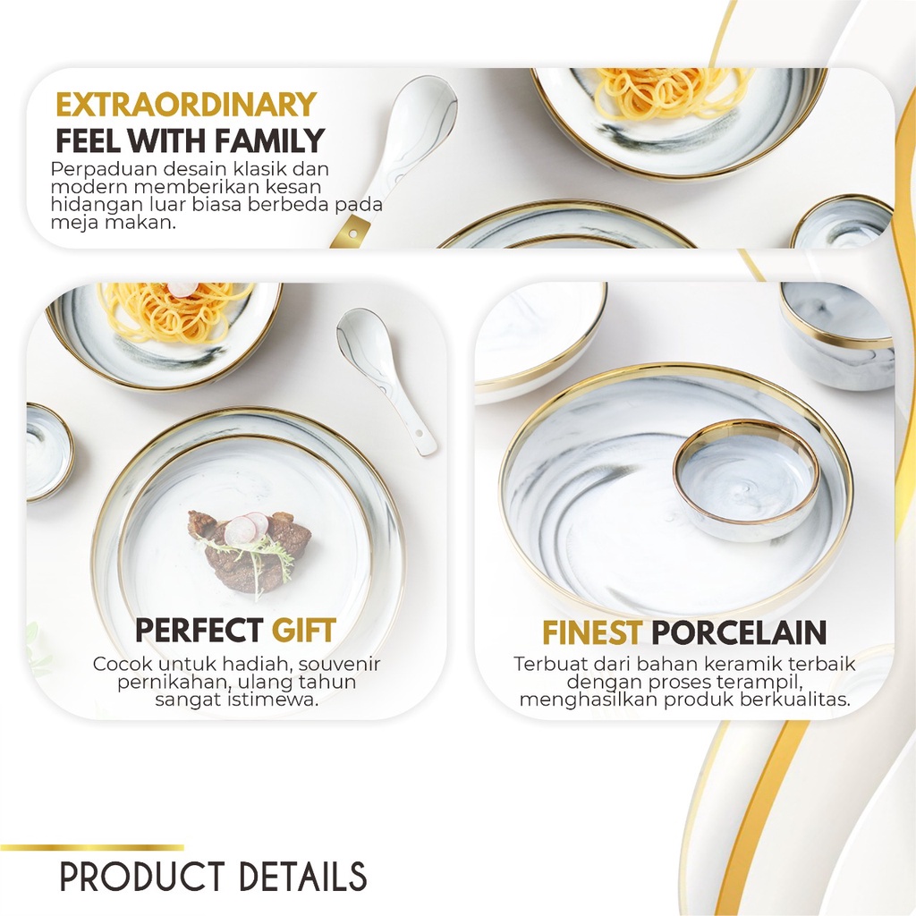 Diskon [SATUAN] NEW MODEL Piring Mangkok Makan Keramik Ceramic Bowl Cantik Motif Marmer Marbel
