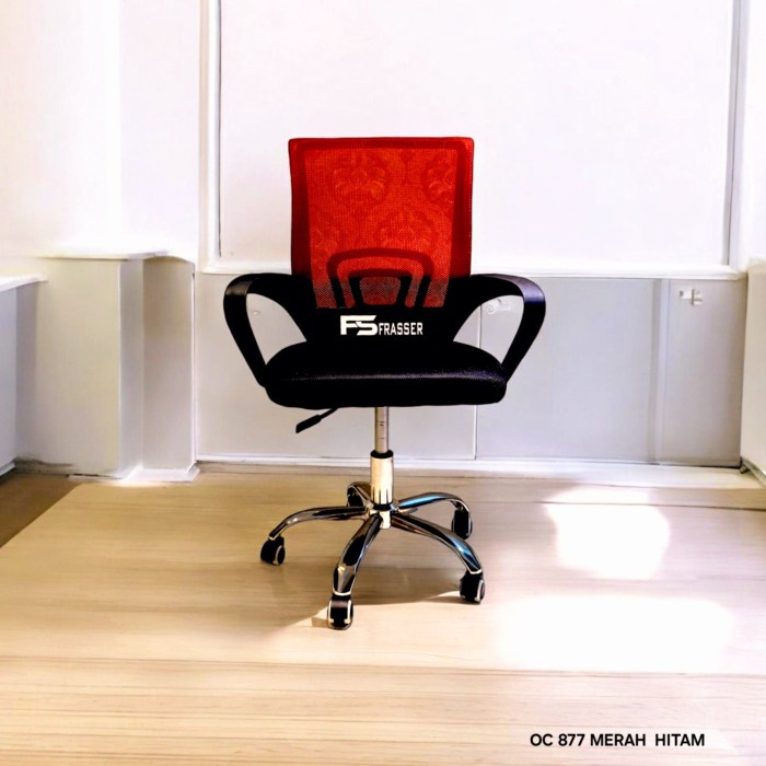 PREMIUM Frasser Kursi Kantor Jaring / Kursi Staff / Kursi Kerja Hitam Merah