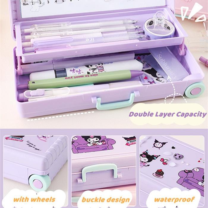 

Sanrio Suitcase Styled Pencil Case Double Layer Large Capacity Stationery Box Waterproof Kuromi /