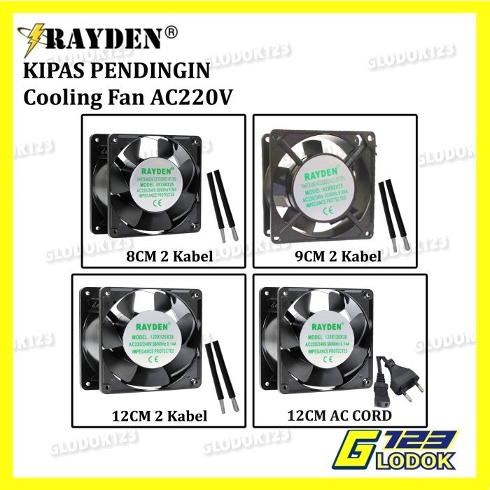 RAYDEN MINI COOLING FAN AC 220V EXHAUST KIPAS PENDINGIN 8 9 12 CM ORIGINAL QUALITY