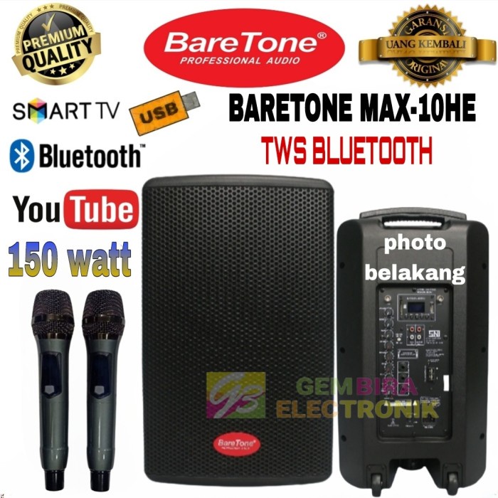 speaker Portable Baretone MAX10he Wireless Karaoke Tws Bluetooth Ori Unit Baru - Garansi Resmi