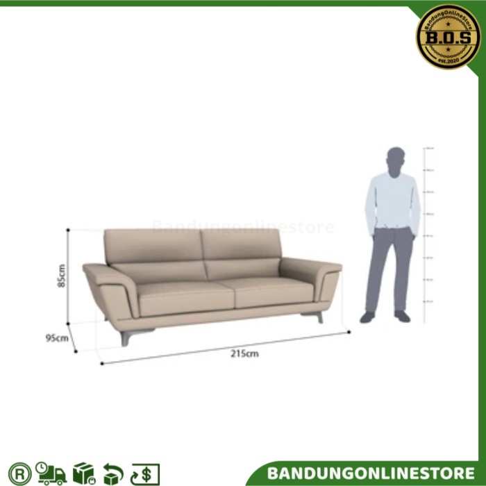 Sofa Kulit 3 Seater Dudukan Cokelat Muda Informa Sofa Minimalis Mewah Kringle Sofa Ruang Tamu