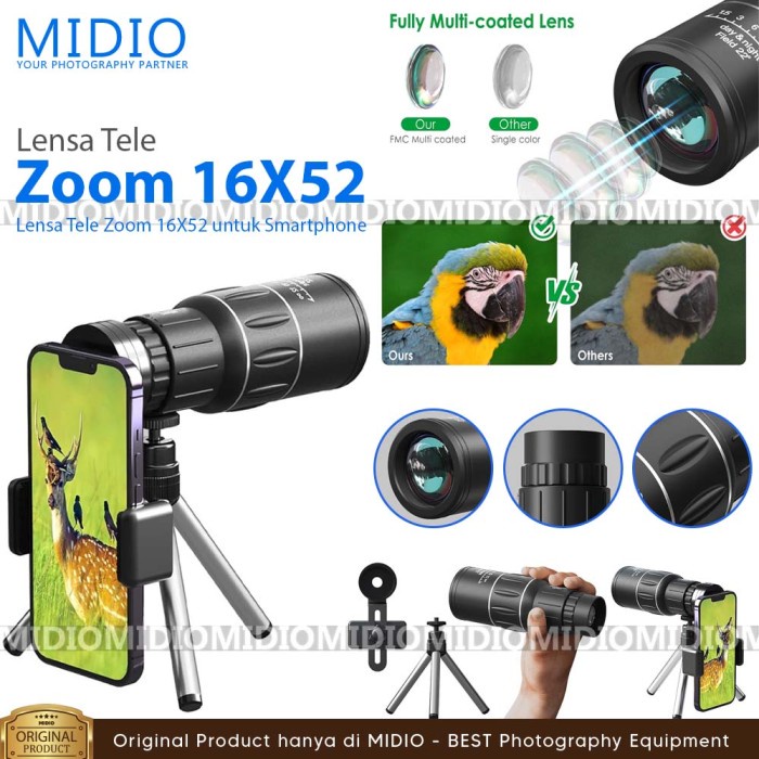 TERLARIS Lensa Tele Zoom 16X52 untuk Smartphone