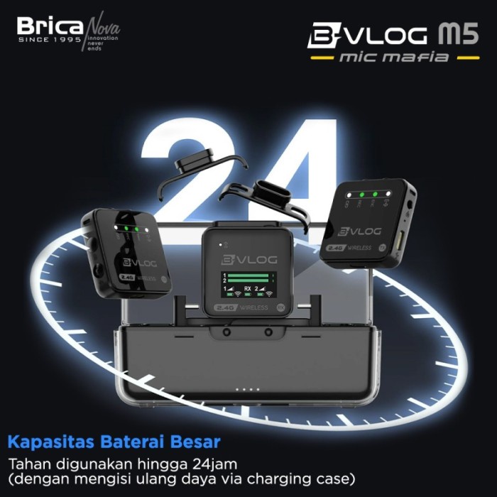 TERLARIS Brica B-VLOG M5 Dual Wireless Microphone Clip On Mic Vlog With Charging Case Mic Wireless