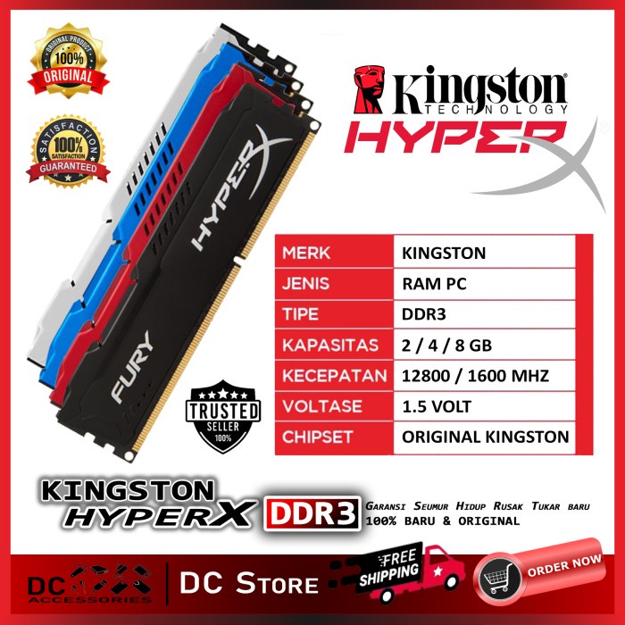 RAM KINGSTON HYPERX FURY GAMING DDR3 8GB 1600MHz PC 12800 DDR3 8G