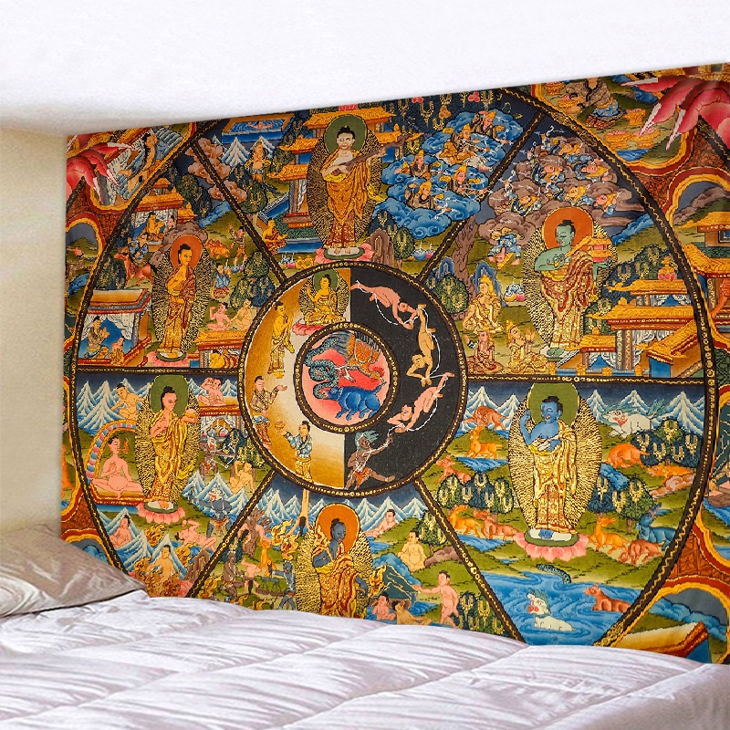 Permadani dinding lukisan Thangka Buddha kuno permadani Hippie Mandala lanskap hiasan dinding karpet
